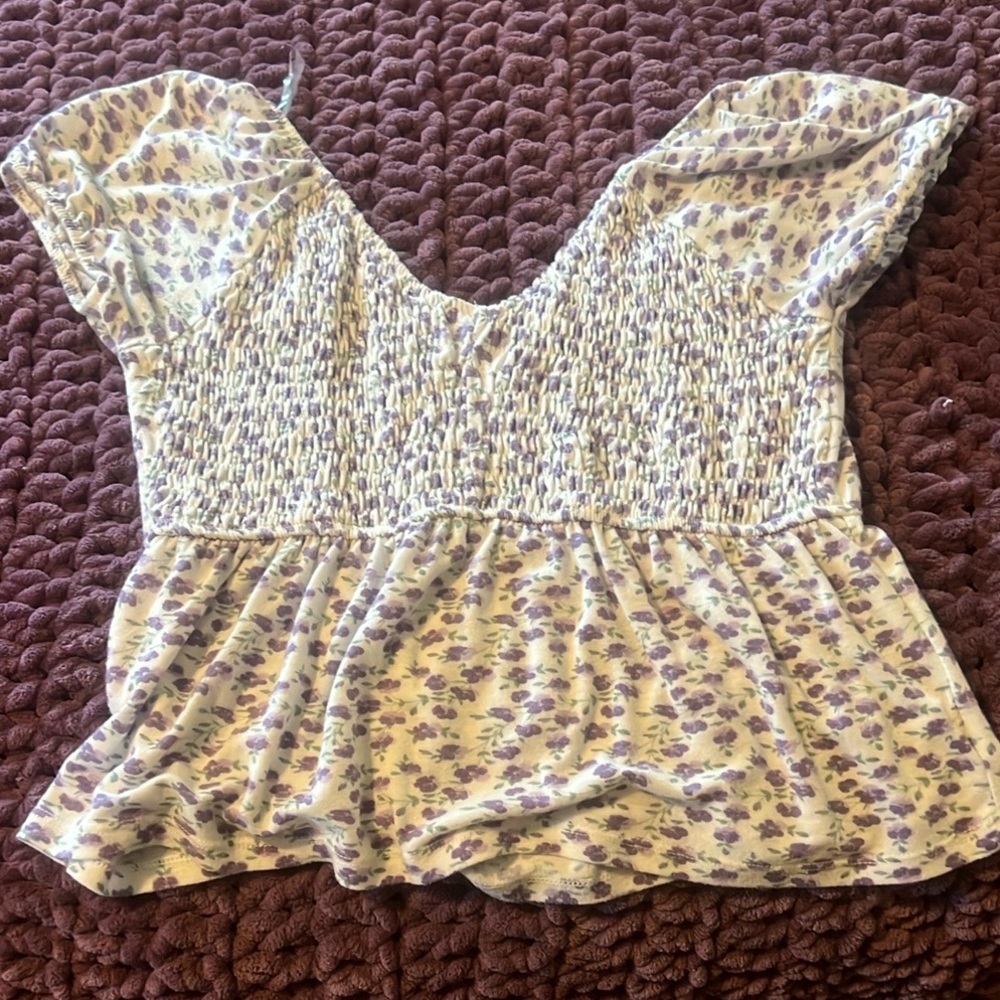 Poof! Purple Floral Smocked Blouse